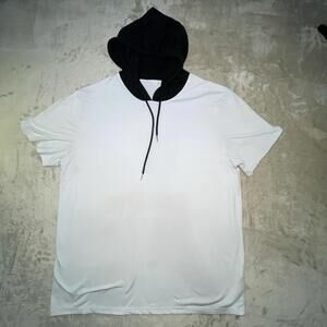 SHEIN Mens White Short Sleeve Pullover T-Shirt w/ Black Hood Activewear Sz L